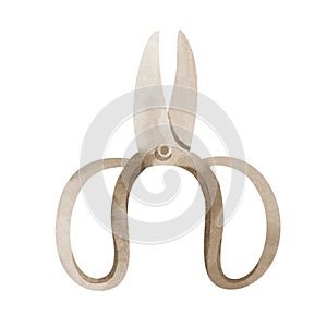 Scissors isolated on white background. Watercolor scissors illustration.