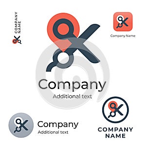 Scissors and Maps Mark Logo Modern Identity Brand Commercial and App Icon Symbol Concept Set Template