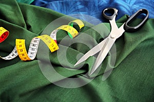 Scissors and measuring tape for tailoring