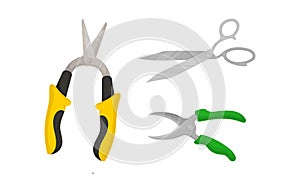 Scissors with Pair of Metal Blades as Hand-operated Shearing Tool Vector Set