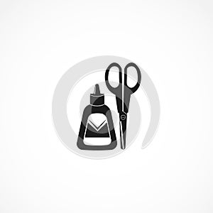 Scissors with paper glue isolated solid icon on white background
