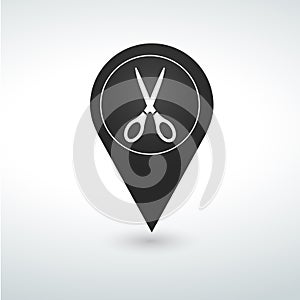 scissors pin Map pin icon on a white background
