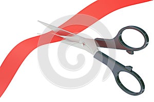 Scissors and ribbon, 3D rendering