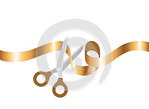 Scissors with ribbon on white background