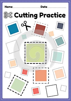 Scissors skills for preschoolers to cut the paper with scissors to improve motor skills, coordination and develop small muscles