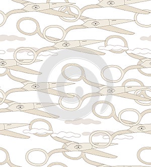 Scissors in the sky. Pattern.