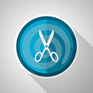 Scissors symbol, flat design vector blue icon with long shadow