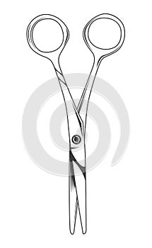 Scissors symbol isolated on white background. Opened hair cutting scissors. Barber logo icon