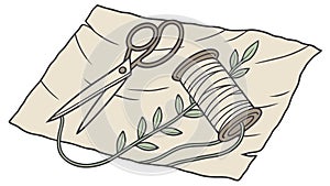 Scissors, Thread, Fabric, Sewing and Handmade, vector design Generative AI