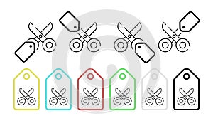 Scissors vector icon in tag set illustration for ui and ux, website or mobile application