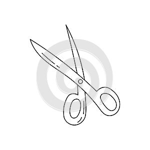 scissors vector illustration, black and white, hand drawn, sketch style, isolated on white background.