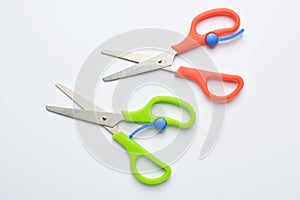 Scissors on the white background with copy space