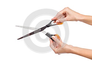Scissors in woman's hand