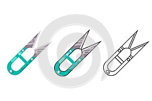 Scissors yarn thread cutter snips trimming nipper tool sew cloth flat design isolated icon vector illustration