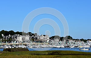 Scituate Harbor with Boats Docked and Moored