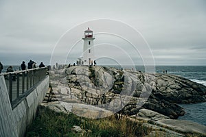 Scituate Harbor lighthouse overlooks a breakwater in Massachusetts - oct, 2022