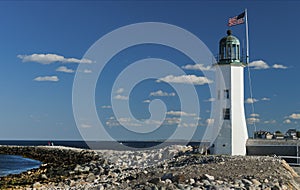 Scituate Harbor Lighthouse on Rocky Breakwater in Massachusetts