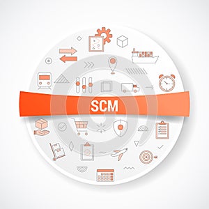 Scm supply chain management concept with icon concept with round or circle shape