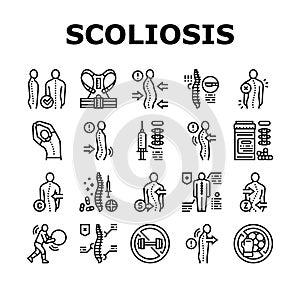 Scoliosis Disease Collection Icons Set Vector