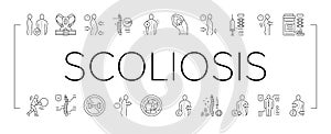 Scoliosis Disease Collection Icons Set Vector .