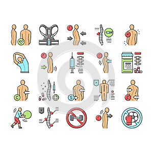 Scoliosis Disease Collection Icons Set Vector .