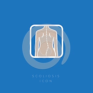 Scoliosis icon. Spinal curvature symbol. Back and spine in rounded frame icon.