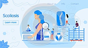 Scoliosis medical anatomical concept vector for homepage. Vertebral osteochondrosis, osteoporosis illustration. Kyphosis, lordosis