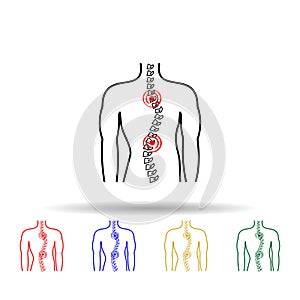 Scoliosis, spine, pain multi color icon. Simple thin line, outline vector of plastic, surgery, epilation icons for ui and ux,