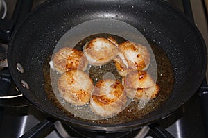 Scollops, browning in butter