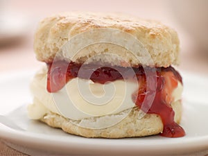 Scone Filled with Strawberry Jam and Clotted Cream