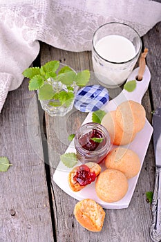 Scone with strawberry jam, afternoon tea ,