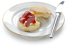 Scone,strawberry jam,clotted cream photo
