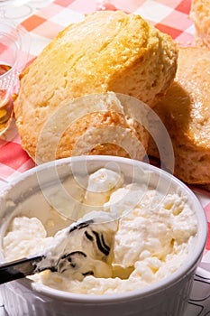 Scones with clotted cream - closeup