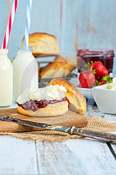 Scones with strawberry jam and clotted cream