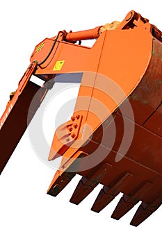 Scoop of the building excavating machine of orange color