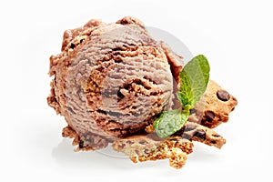Scoop of Chocolate Ice Cream with Cookie Pieces