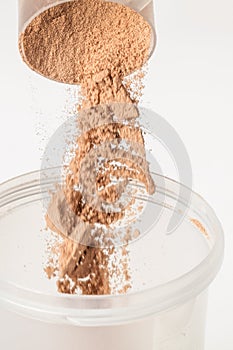 Scoop of chocolate whey isolate protein