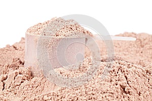 Scoop of chocolate whey protein
