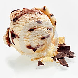 Scoop of creamy cookie and chocolate ice cream