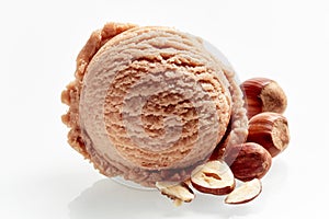 Scoop of delicious hazelnut ice-cream with nuts