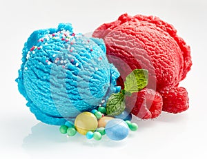 Scoop of gourmet bubblegum and raspberry ice-cream