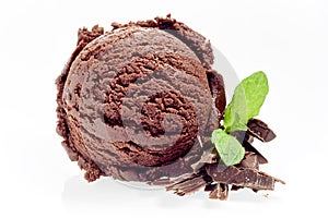 Scoop of gourmet chocolate ice cream with flakes