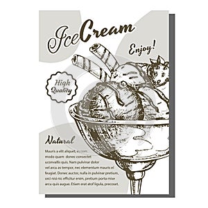 Scoop Ice Cream Cup With Berries Poster Vector