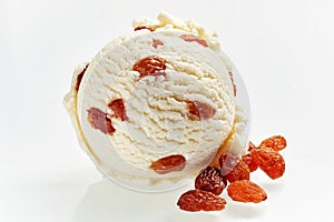 Scoop of ice cream with raisins photo