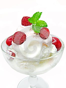 Scoop of ice-cream with raspberry