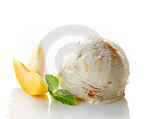 Scoop of ice cream on white background