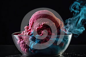 Scoop Of Nitrogeninfused Ice Cream Creating Mesmerizing Effect. Generative AI