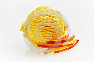 Scoop of Peach Ice Cream with Slices of Peach