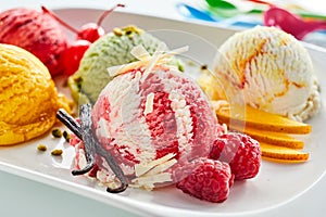 Scoop of Raspberry Ripple Ice Cream on Platter