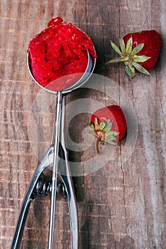 Scoop of strawberry sorbet